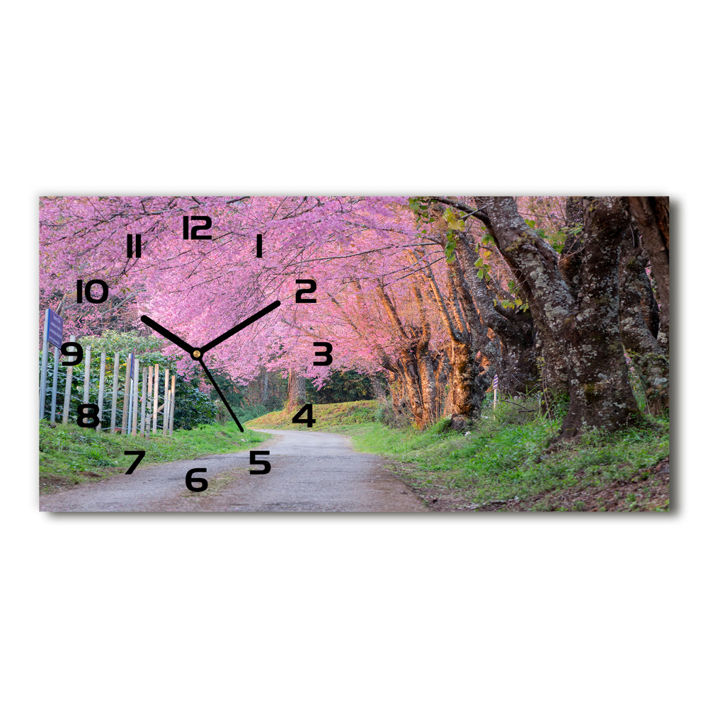 Horizontal rectangular wall clock Cherry blossoms