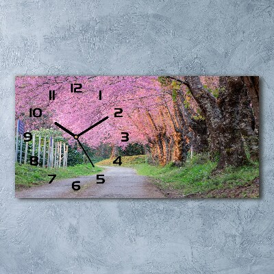 Horizontal rectangular wall clock Cherry blossoms