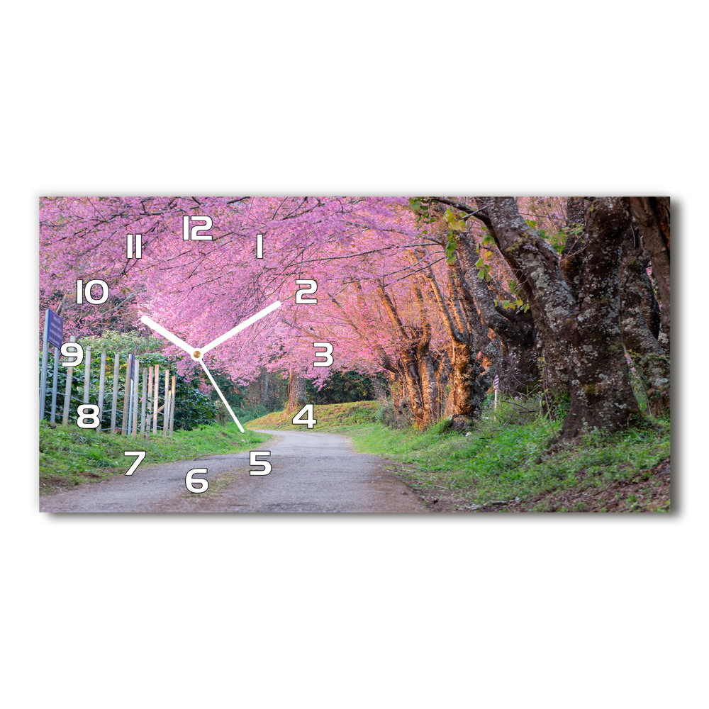 Horizontal rectangular wall clock Cherry blossoms