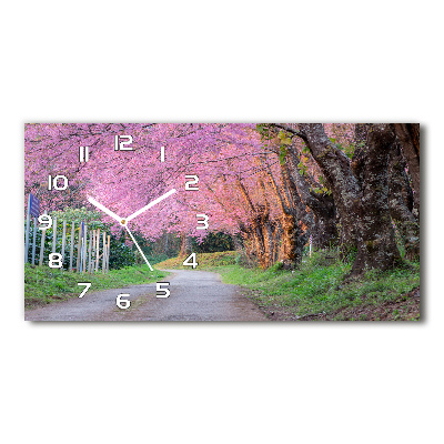 Horizontal rectangular wall clock Cherry blossoms