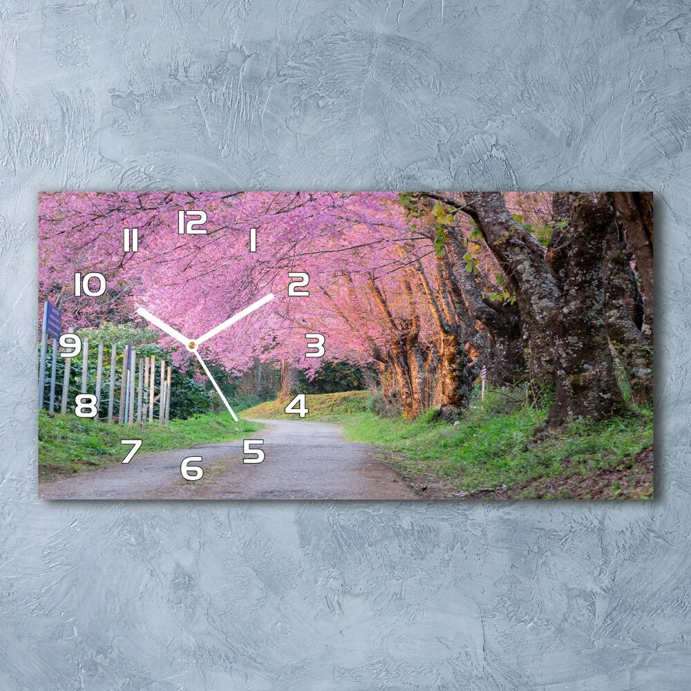 Horizontal rectangular wall clock Cherry blossoms