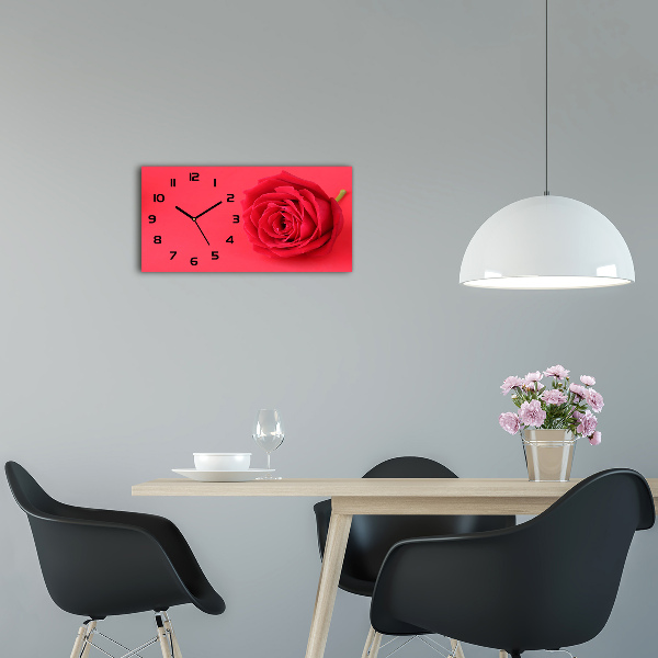 Horizontal wall clock Red rose