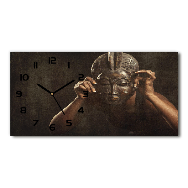 Horizontal wall clock African mask