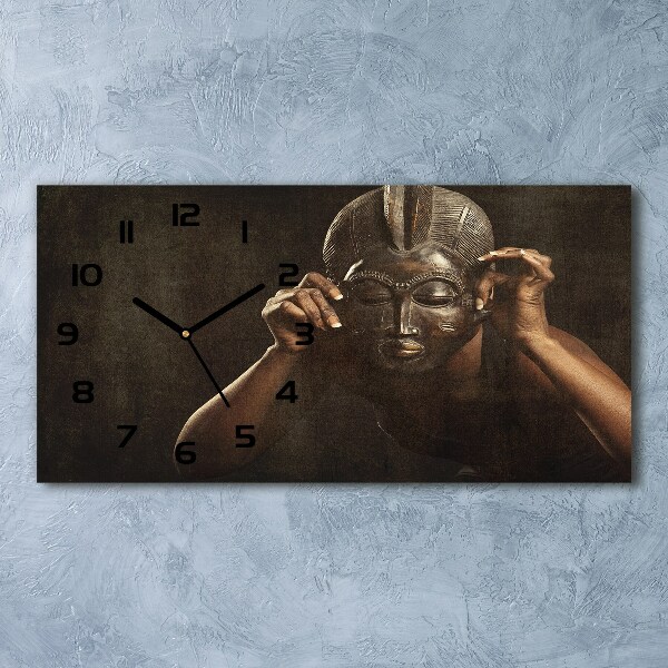 Horizontal wall clock African mask