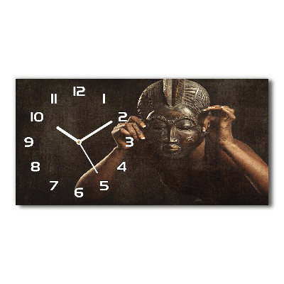 Horizontal wall clock African mask