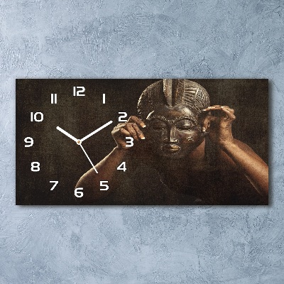 Horizontal wall clock African mask