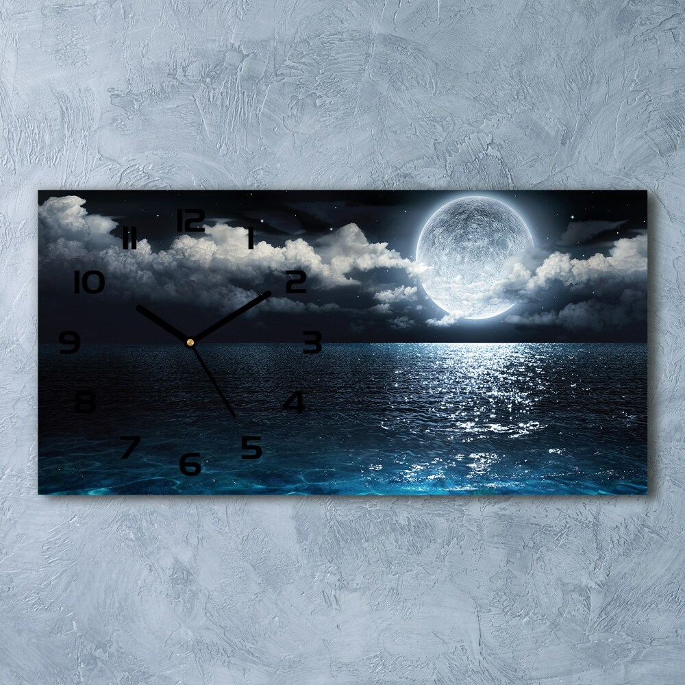 Horizontal rectangular wall clock full moon