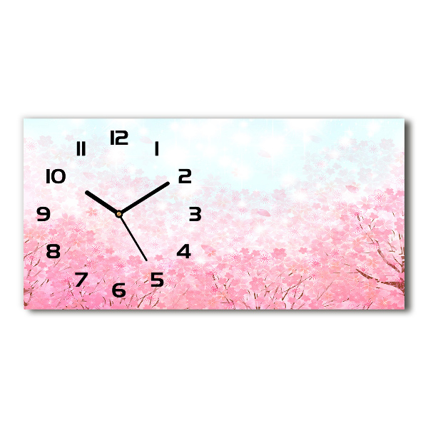 Horizontal rectangular wall clock Cherry blossoms