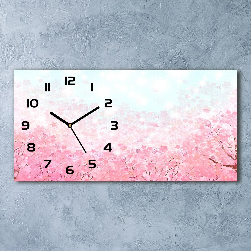 Horizontal rectangular wall clock Cherry blossoms