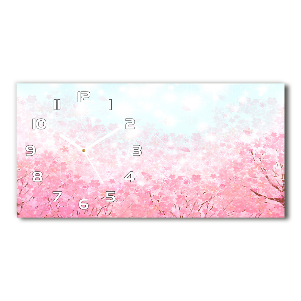 Horizontal rectangular wall clock Cherry blossoms