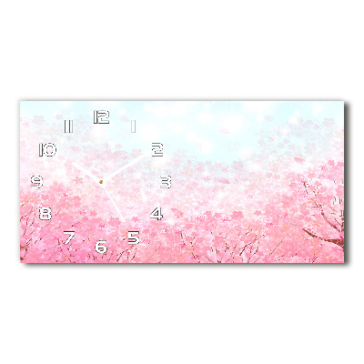 Horizontal rectangular wall clock Cherry blossoms