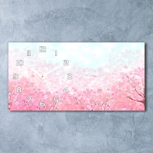 Horizontal rectangular wall clock Cherry blossoms