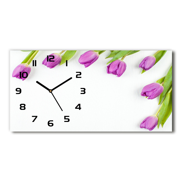 Horizontal wall clock Violet tulips