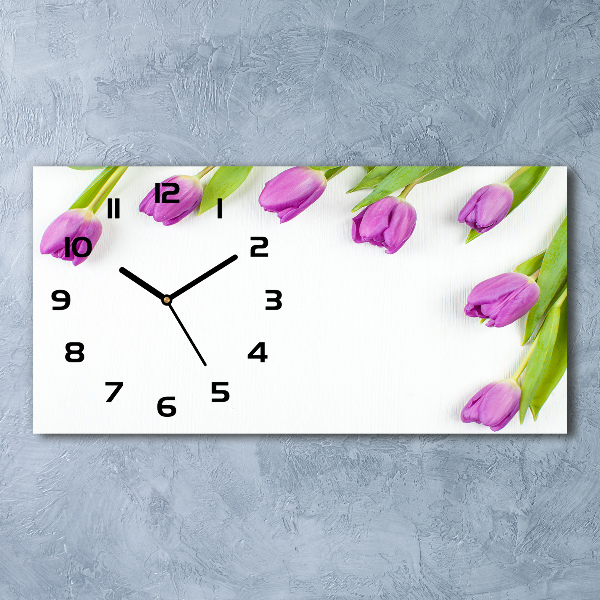 Horizontal wall clock Violet tulips