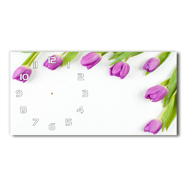 Horizontal wall clock Violet tulips