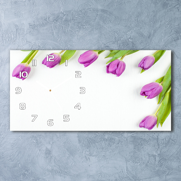 Horizontal wall clock Violet tulips