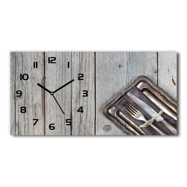 Horizontal rectangular wall clock Cutlery on boards