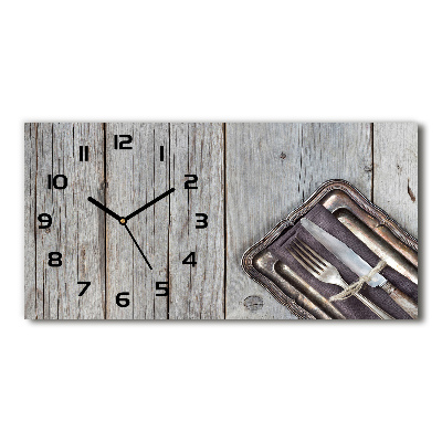 Horizontal rectangular wall clock Cutlery on boards