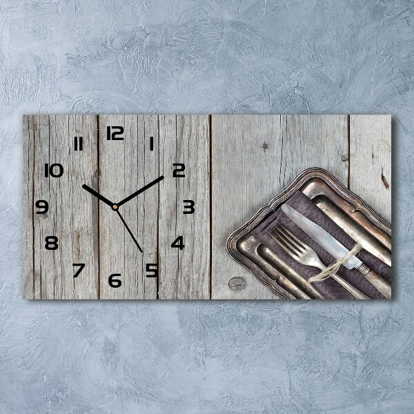 Horizontal rectangular wall clock Cutlery on boards