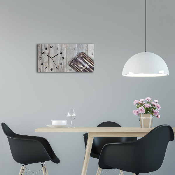 Horizontal rectangular wall clock Cutlery on boards