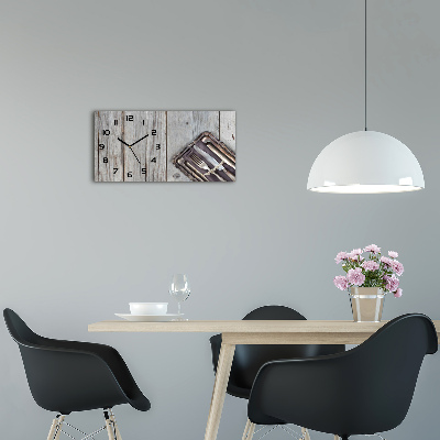 Horizontal rectangular wall clock Cutlery on boards