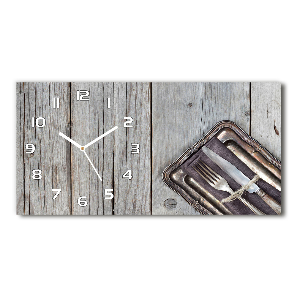 Horizontal rectangular wall clock Cutlery on boards