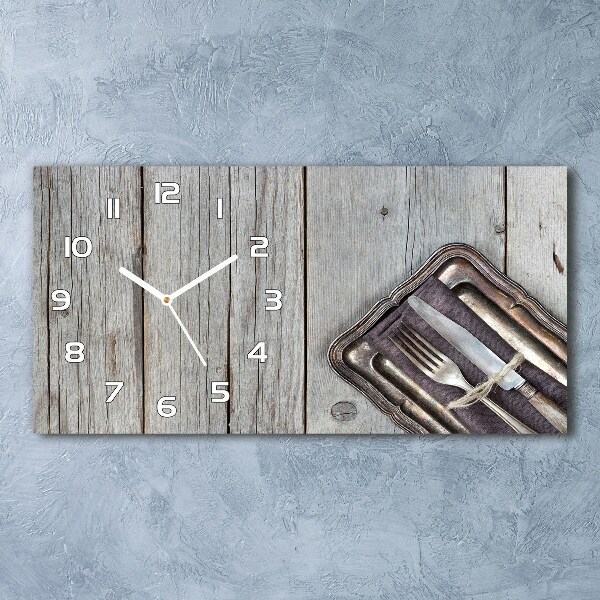 Horizontal rectangular wall clock Cutlery on boards