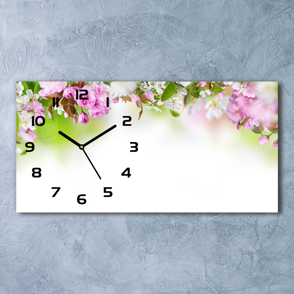 Horizontal wall clock Spring flowers