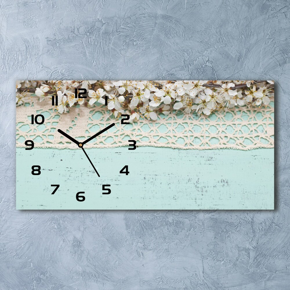 Horizontal rectangular wall clock Cherry blossoms