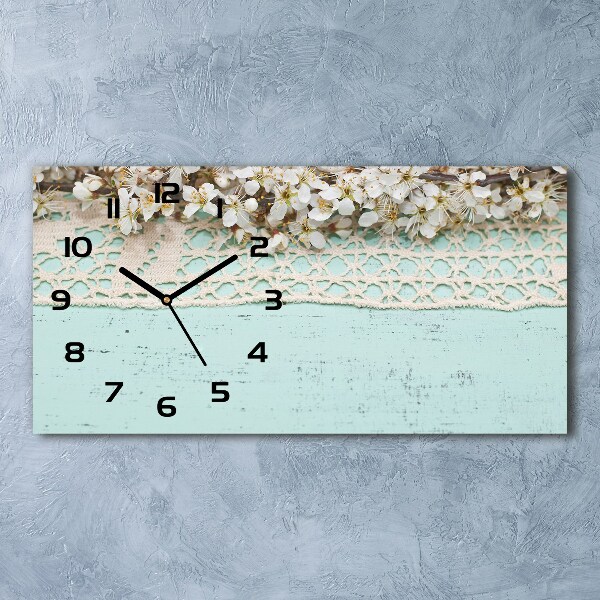 Horizontal rectangular wall clock Cherry blossoms