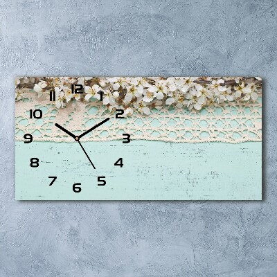 Horizontal rectangular wall clock Cherry blossoms