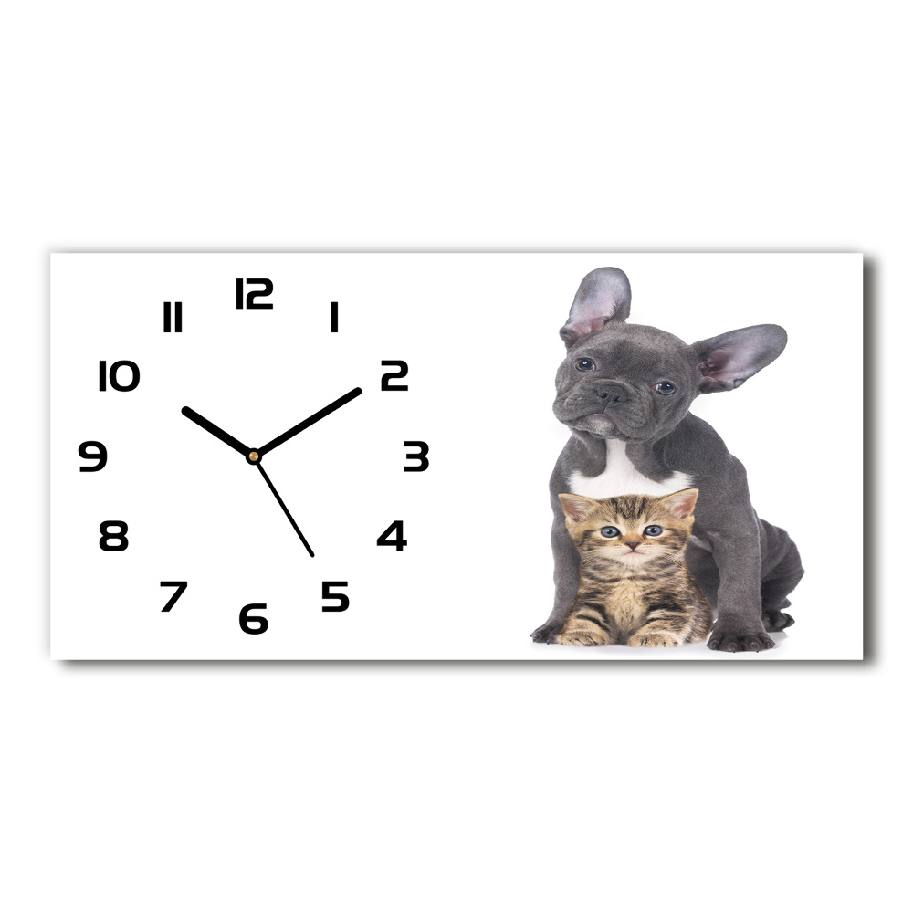 Horizontal wall clock Dog and cat