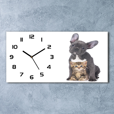 Horizontal wall clock Dog and cat