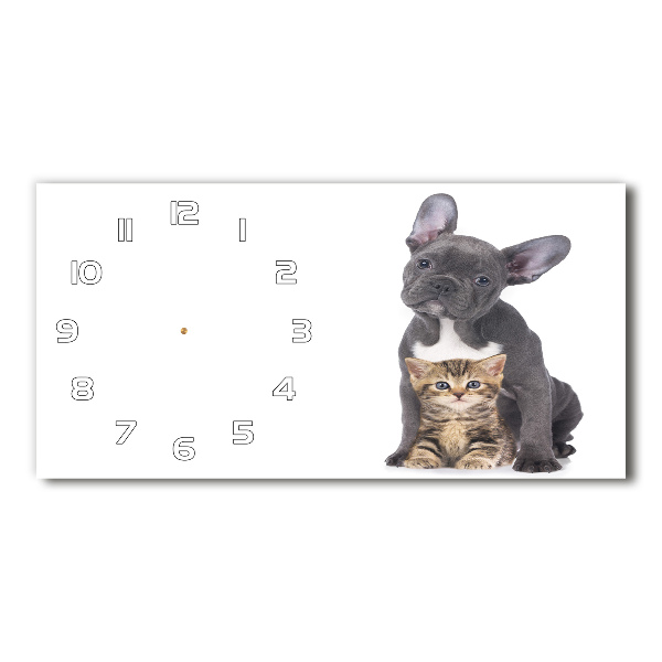 Horizontal wall clock Dog and cat