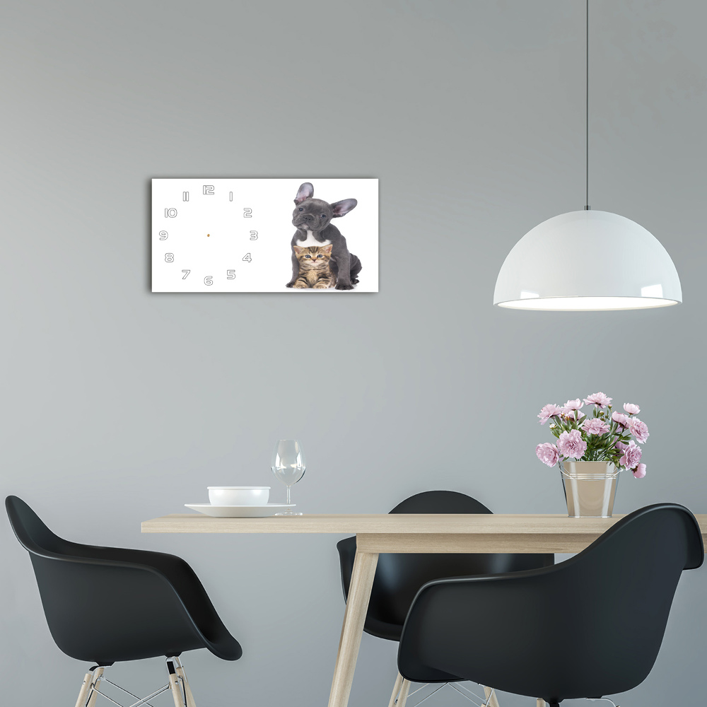 Horizontal wall clock Dog and cat