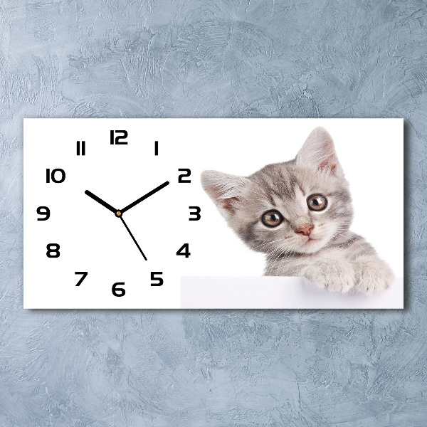 Horizontal wall clock Gray cat