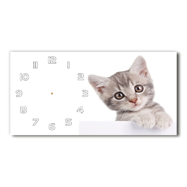 Horizontal wall clock Gray cat