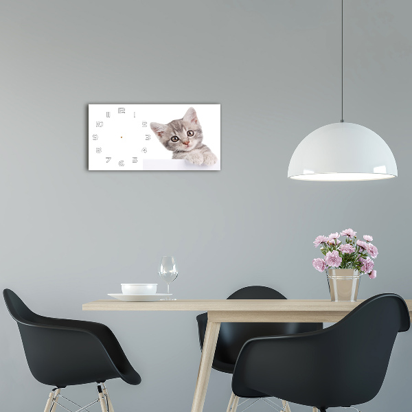 Horizontal wall clock Gray cat