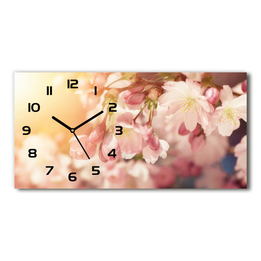 Horizontal rectangular wall clock Cherry blossoms