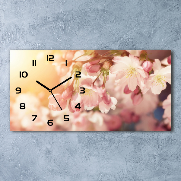 Horizontal rectangular wall clock Cherry blossoms