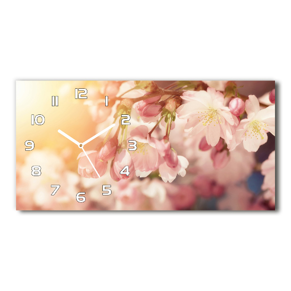 Horizontal rectangular wall clock Cherry blossoms