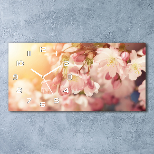 Horizontal rectangular wall clock Cherry blossoms