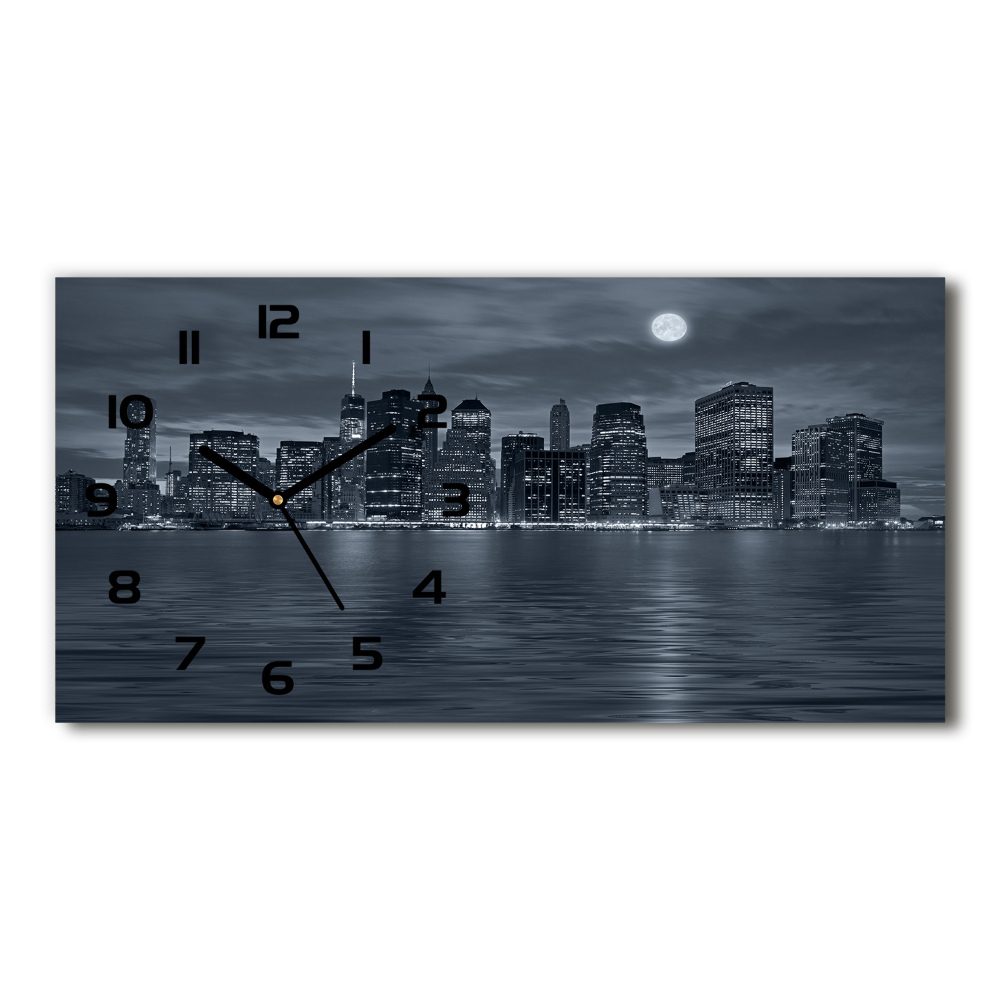 Horizontal rectangular wall clock New York at night