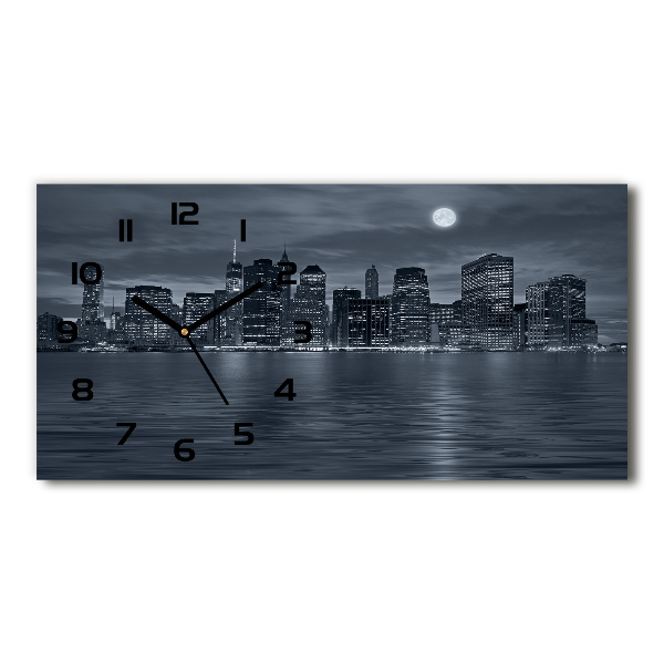 Horizontal rectangular wall clock New York at night