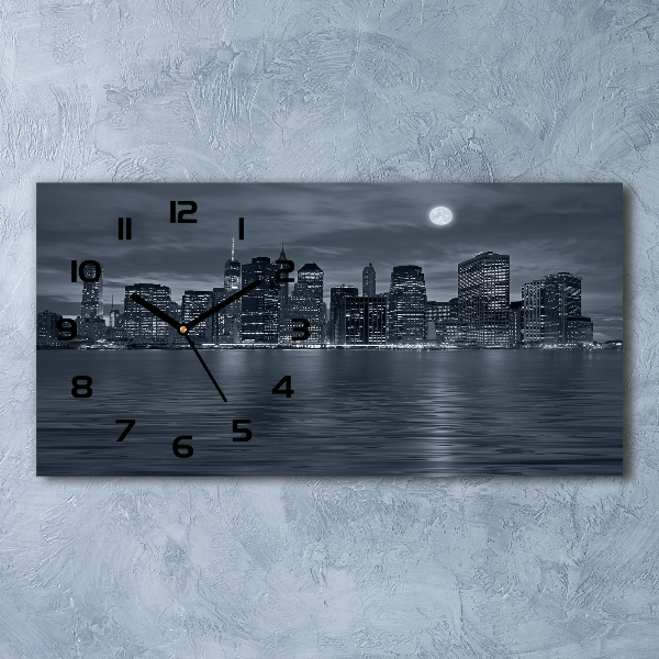 Horizontal rectangular wall clock New York at night