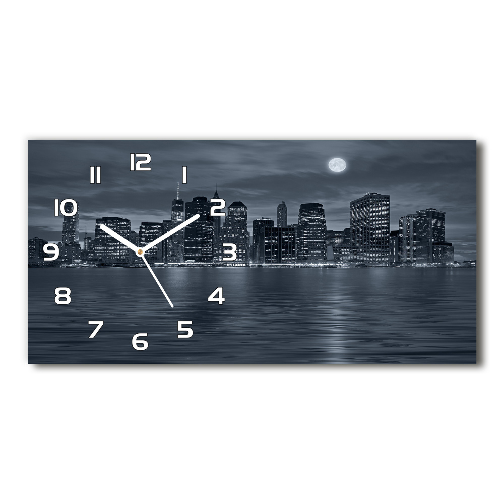 Horizontal rectangular wall clock New York at night