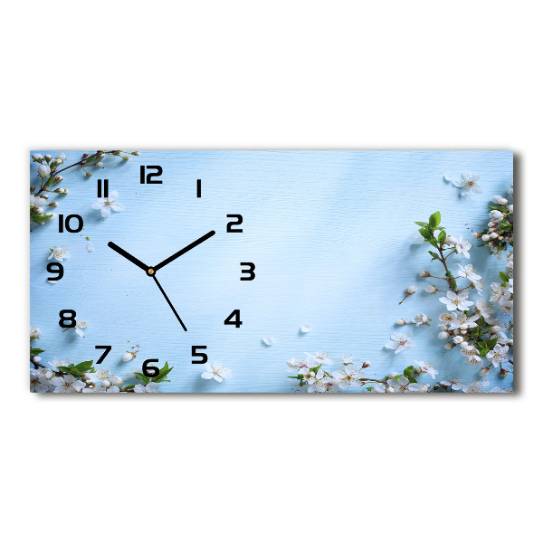 Horizontal rectangular wall clock Cherry background flowers