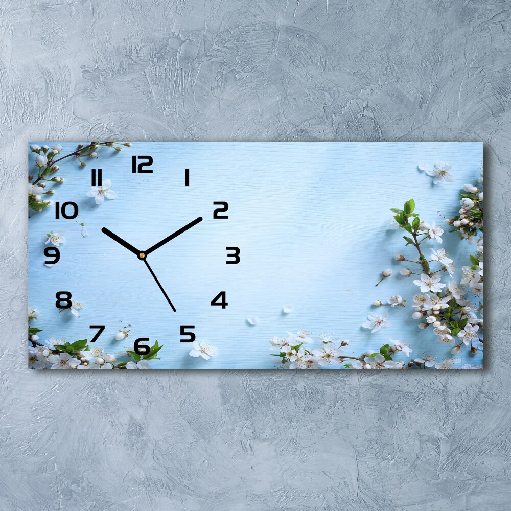 Horizontal rectangular wall clock Cherry background flowers