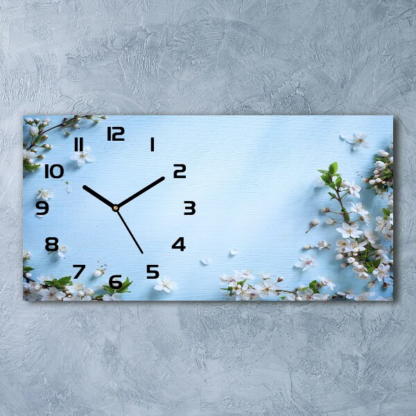 Horizontal rectangular wall clock Cherry background flowers