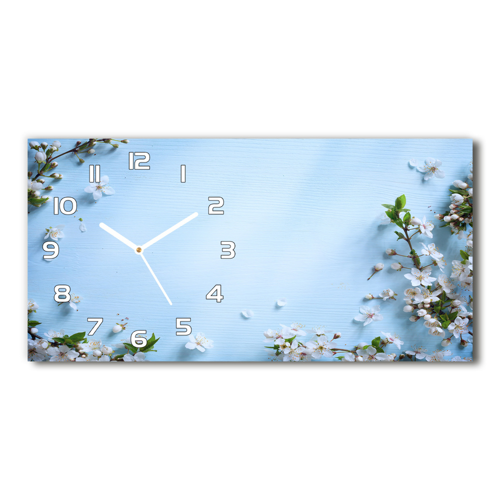 Horizontal rectangular wall clock Cherry background flowers